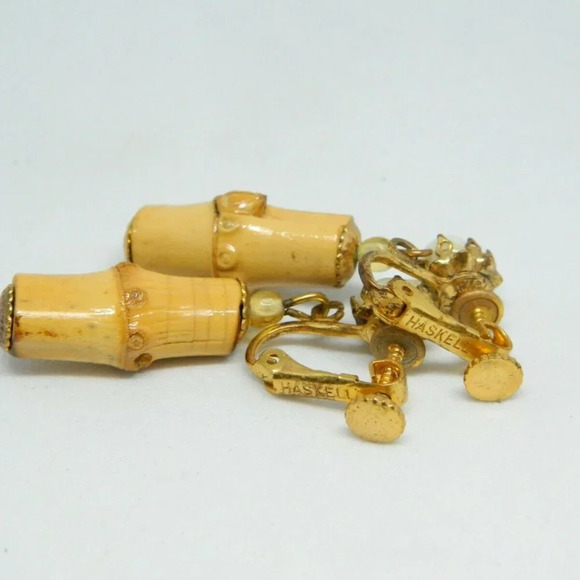 Miriam Haskell White Glass Wood Bamboo Bead - Picture 5 of 5